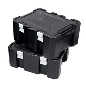 Conjunto de duas caixas de arrumação Wolf Pack Pro Front Runner pretas empilhadas